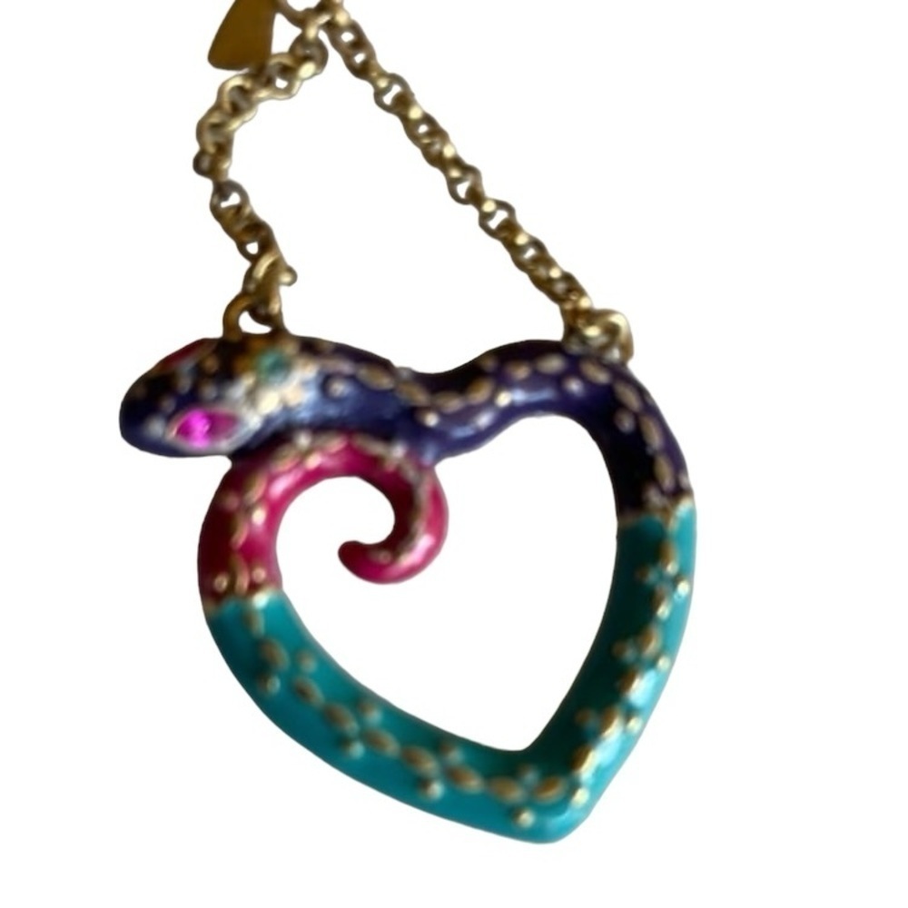 BETSEY JOHNSON Vintage Snake Draped in Heart Shape Colorful Dangle Earrings NWT - Picture 3 of 6